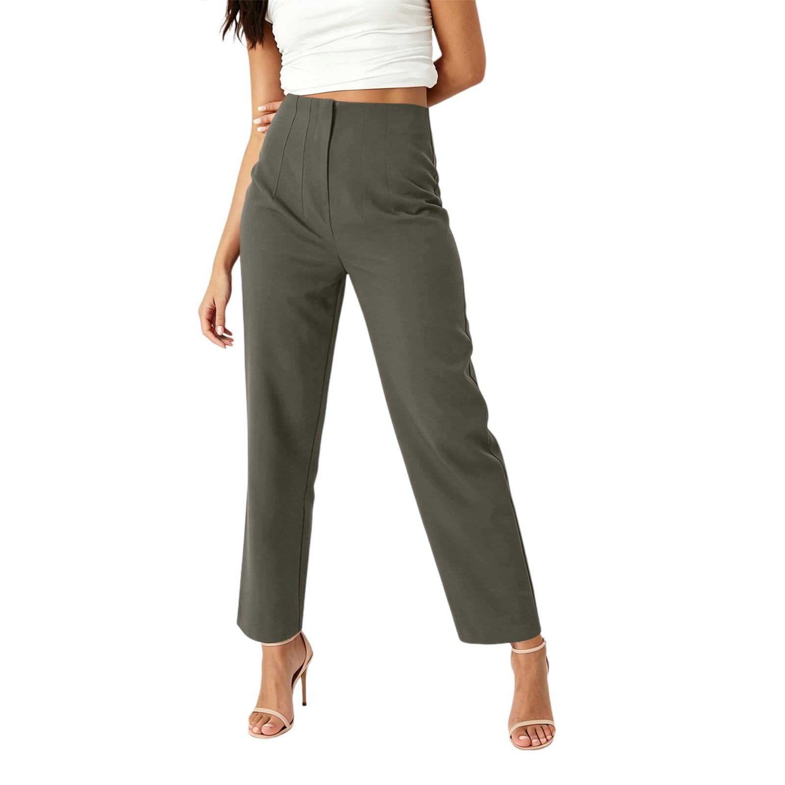 Pantaloni da donna eleganti, pantaloni chino a vita alta, gamba dritta