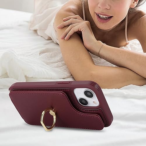 Image of for iPhone 13 Mini Case with Card Holder and Strap for Women,Crossbody Lanyard,Kickstand Ring Stand,Snap Clasp,RFID Blocking,Phone Wallet Cases 5.4 inch(Wine Red)