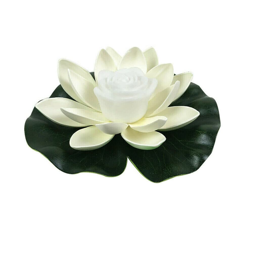 AOLI Floating Solar Powered LED Lotus Flower Lights Pond Pool Garden Landscape Lamp (White)