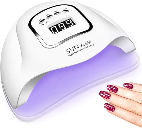 Lámpara de uñas LED UV 150W, Secador profesional de uñas de gel de luz de esmalte, Luz de uñas UV con 4 ajustes de temporizador, Secador LED de gel