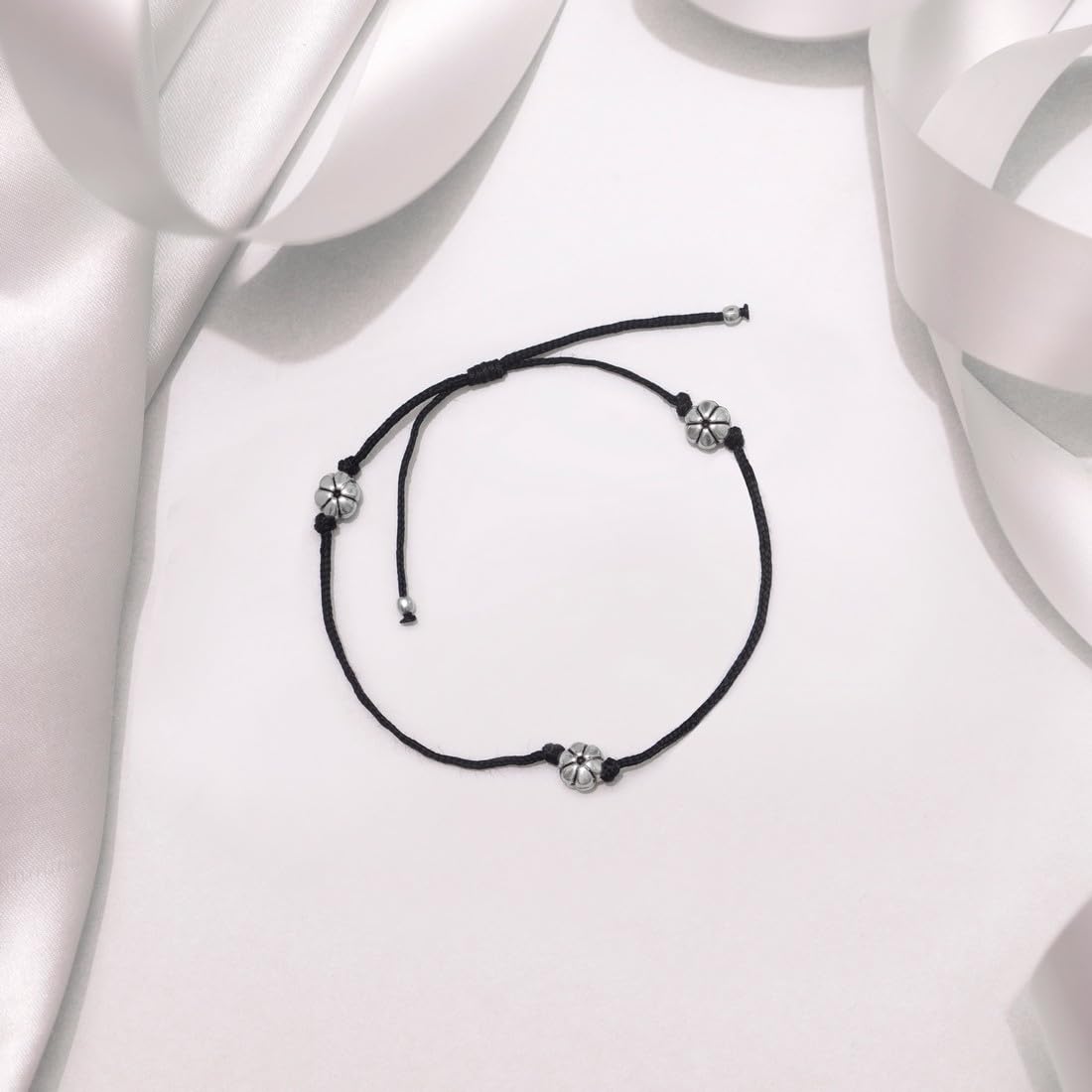 925 Sterling Silver Modest Floral Rhodium Anklet Hypoallergenic