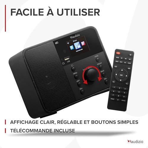 Audizio Nardo Radio Réveil Internet WiFi - Noir, Dab+ & FM, Bluetooth, Météo, 32 000 Stations, Télécommande, Lecteur MP3 USB, Idéal pour Écouter Vos Stations Radios Préférées – vue 3