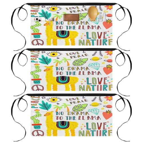 Demi-tablier court à motifs lama et cactus avec 3 poches de chef