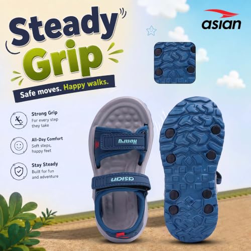 Image of ASIAN Henry-04 Kids Sandals with Dual Velcro Straps | Cushioned Footbed, Lightweight Sole, Open-Toe Casual Outdoor Sandals