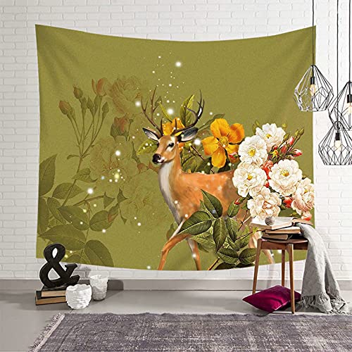 Tapiz de pared floral decorativo en tejido verde de 150 x 150 cm para dormitorio