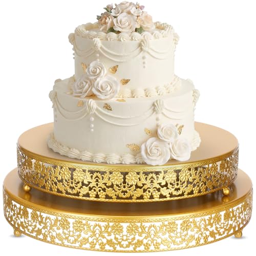 Wenqik 2 Pcs Gold Metal Cake Stand, 14" 16" Large Round Cupcake Stand