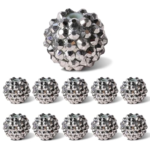Carporay 16mm Rhinestone Beads for Pens, 25pcs Chunky Large Spacer Bead for DIY Pens Phone Chain Keychain Candy Sparkle Bling Ball Beads Bulk(Silver)