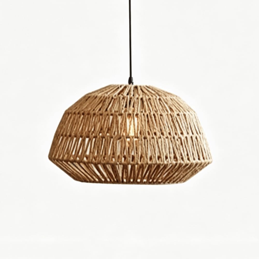 YNAHZAOK Wabi Sabi Wind Hemp Rope Pendant Lamp Hand Woven Pendant Light Fixture Hemp Rope Hanging Chandelier for Restaurants Bars Bedroom Studies Tea Rooms with Adjustable Suspension Line E27 Base