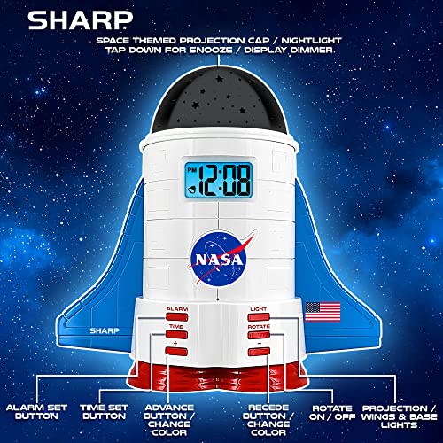Sharp Nasa Space Shuttle Night Light Alarm Clock – Wings And Booster Lights Up – Space Design Nightlight Fun With 4 Color Options And 2 Space Themes For Bedroom, Great Gift! #TOP4