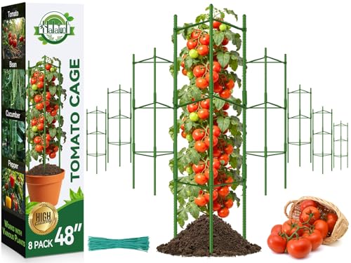 Halatool 8 Pack Tomato Cages for Garden, Up to 48in (4FT) Adjustable Tomato Cage, Garden Stakes Tomatoe Trellis for Pots, Tomatoes Plant Support for Raised Garden Bed & Climbing Vegetables Flowers
