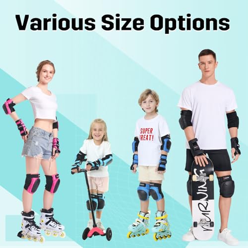 Forzueby Adult/Kids Knee Pads Elbow Pads Wrist Guards 6 in 1 Protective Gear Set for Inline Roller Skating Skateboarding Scooter BMX etc - Image 2