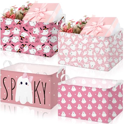 Image of Chunful 4 Pcs Pink Ghost Halloween Boo Baskets, Cute Spooky Storage