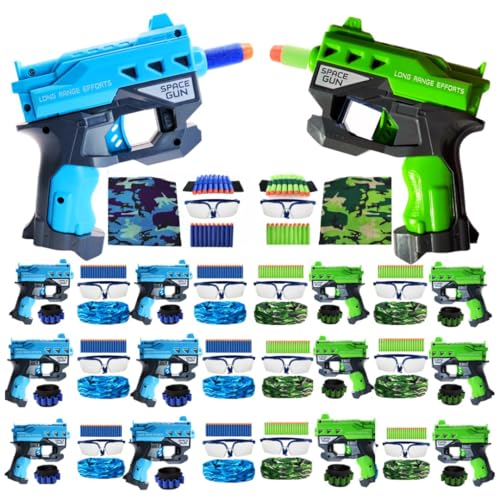Wishery Accessories for Nerf Party Supplies, Nerf Party Favors - 12 Sets. Boys Birthday, War Bulk Pack. Mini Guns, Darts, Glasses, Masks, Wristbands