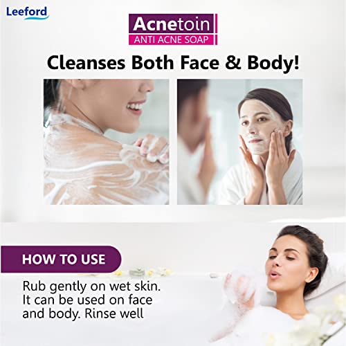 Image of Leeford Women's Acnetoin Anti Acne Bathing Soap Bar Combo Pack, Enriched With Tea Tree Oil & Vitamin E, Helps in Acne, Pimples For Oily Skin (75g Each Each) -Pack of 6