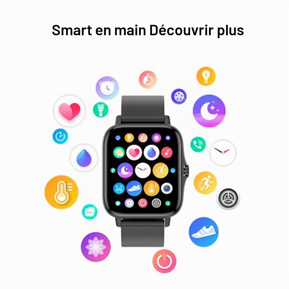 DCU TECNOLOGIC Montre Intelligente Moderne | Appels | Notifications et appels | 8 Modes de Sport | IP67 | 2 Bracelets Inclus en Silicone Noir + Silicone Bleu Marine