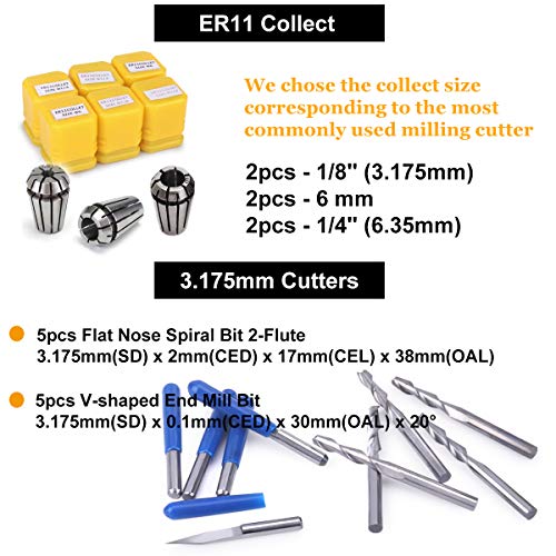 Mcwdoit Cnc Spindle Kit 500W Air Cooled 0.5Kw Milling Motor + Spindle Speed Power Converter + 52Mm Clamp + 1/8’’ 1/4’’ 6Mm Er11 Collet + 10Pcs Cnc Bits For Diy Engraving thumb #4