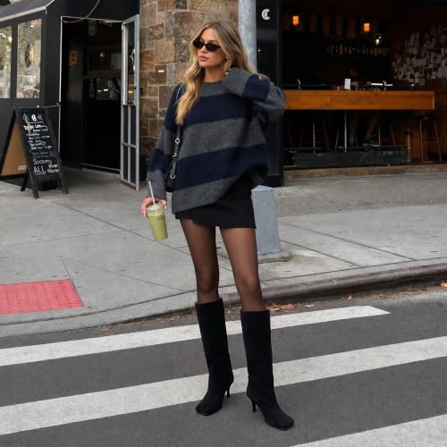 Image of DOBOYG Knee High Suede Boots for Women Wide Calf Square Toe Tall Boots | Stiletto High Heels Pull On Fashion Long Booties