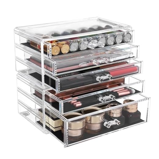 SONGMICS Make-up Organizer, 2 stapelbare Aufbewahrungsboxen für Schmuck und Kosmetik, mit 5 Schubladen, aus Kunststoff, Weihnachten, Transparent JMU32TP