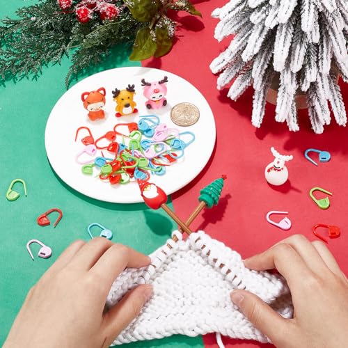 SUNNYCLUE 92PCS Knitting Needle Stopper Needles Protectors Cute Animal Snowman Santa Claus Christmas Tree Knitting Marker Pins Stitch Stoppers Bulk for Knitting Crocheting Sewing Accessories Xmas Gift - Image 3