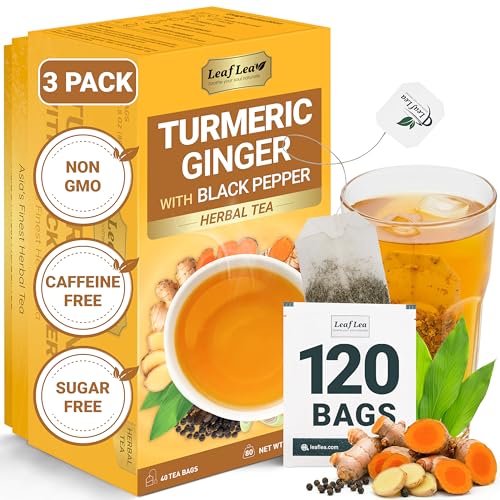 Image of LeafLea Turmeric Ginger Black Pepper Tea Bags, 120 Count Family Pack