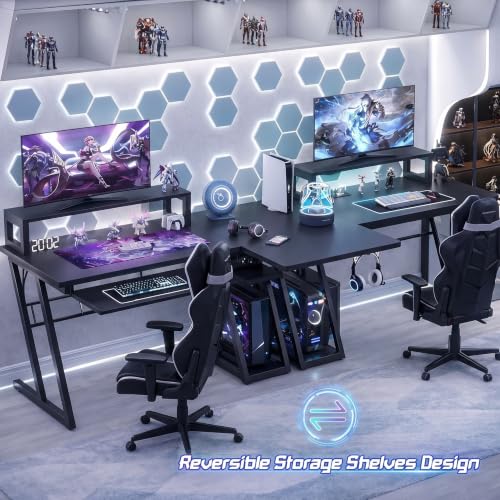Image of Gaming Desk with Monitor Stand | Computer Table for Home & Office | Ergonomic Study Table with Keyboard Tray CPU Stand & Headphone Hook (Black) |120x60x90 cm