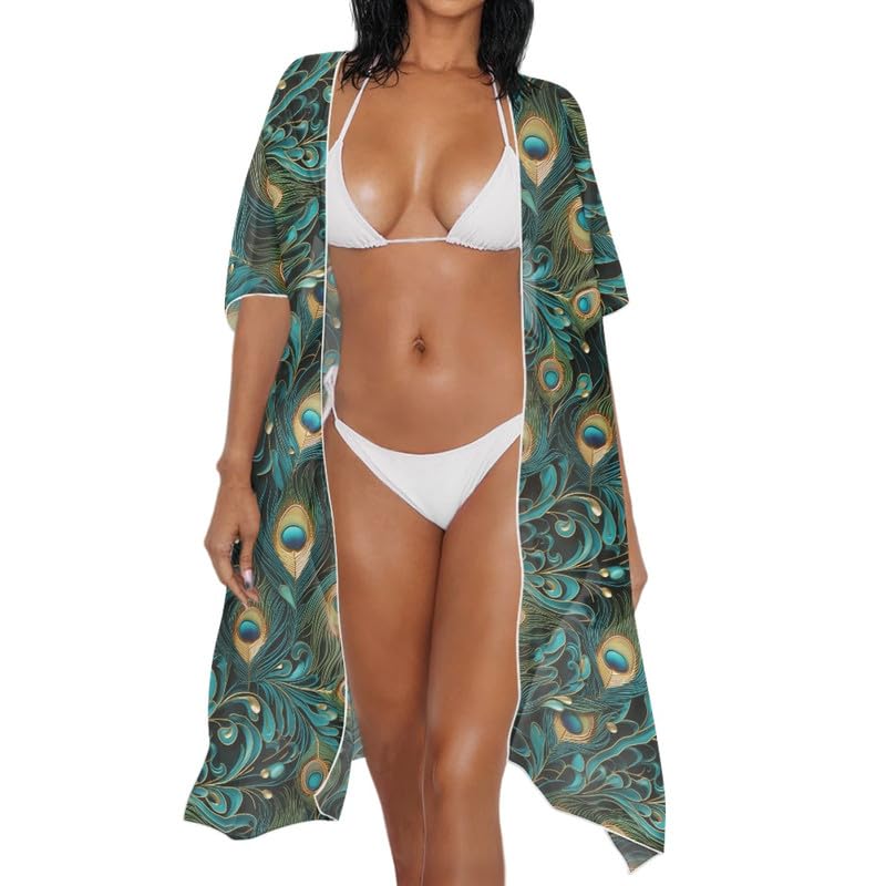 Irisjudy Women Swimsuit Cover up Open Front Beach Kimono Lightweight, Abstract Color Long Summer Swimwear Cover Ups3