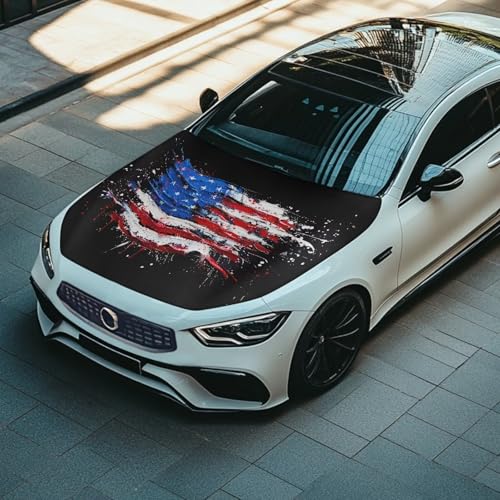 Image of Car Hood Cover Protector,American Flag All Weather Easy Installation Breathable Print Stylish Hood Covers for Cars,Decoration Universal Car Accessories