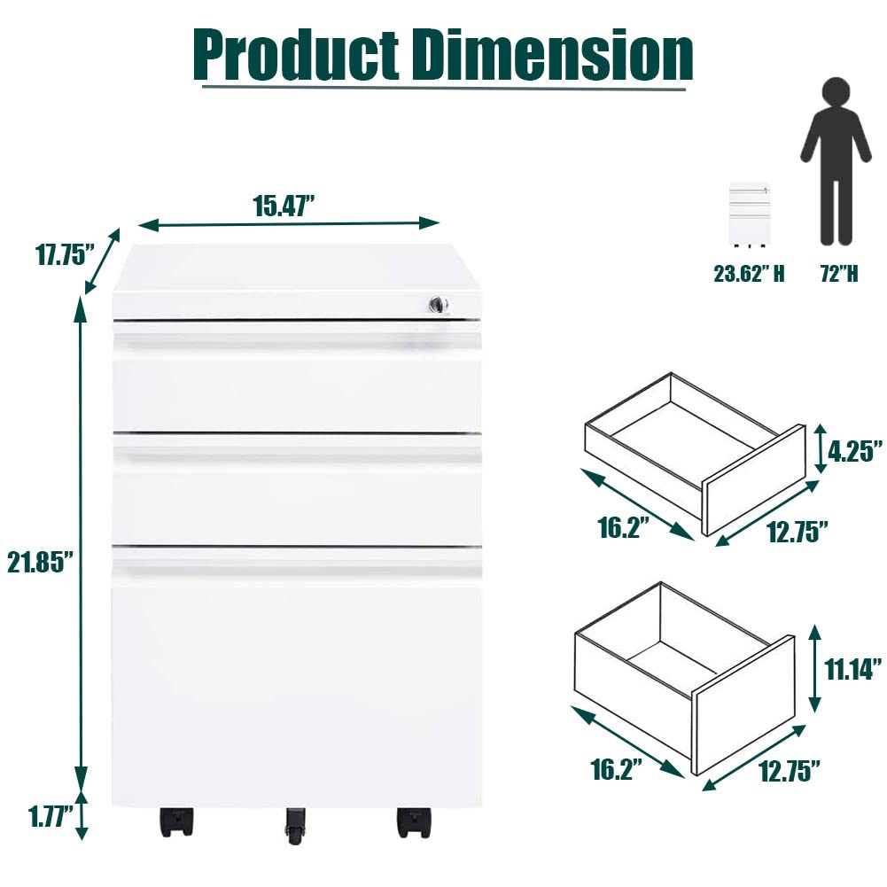 3Drawer Mobile File Rolling Metal Filing for Legal