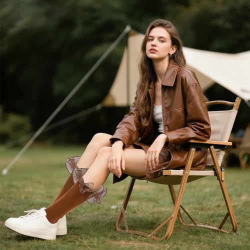 Image of Women Big Ruffle Ankle Socks Adult Double Lace Frilly Socks Fold Cuff Cotton Ruffled Dress Crew Bobby Bride Sock