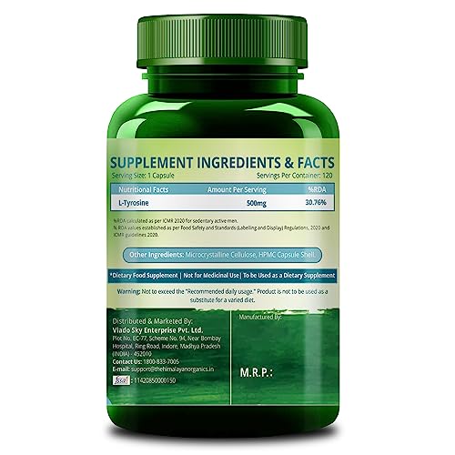 Image of Himalayan Organics L-Tyrosine Supplement Supports Cognitive Health | Improves Metabolism | Healthy Nervous System (120 Capsules)