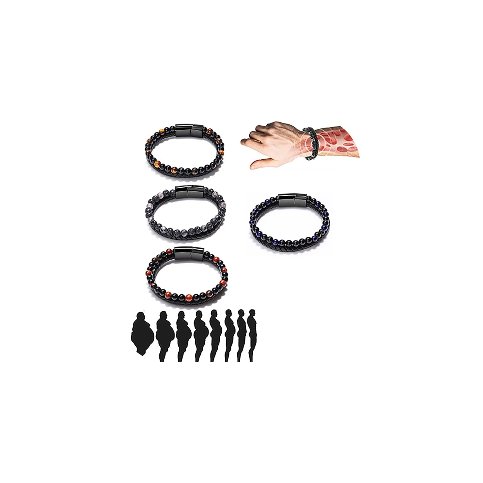 LIU JUNHumanic + Pro Maxhematie Beaded Bracelets For Women, 4Pcs/Set Healing Vigorvi Thermochromic Bead Lymph Detox Tiger Eye Lava Rock Hematite Gallstone Chakra Bracelet Jewelry