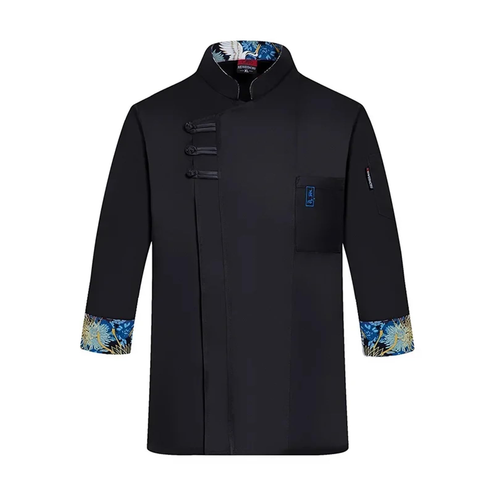 Chaqueta de uniforme for hombre y mujer, manga 3/4, for cocinero, camarero(Black,M)