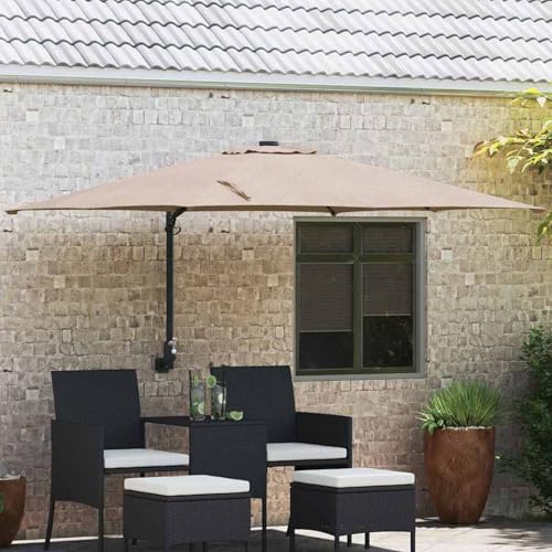 Tidyard Patio-Schirm Taupe Polyester Groß Faltbar Rechteckig Modern Gartenschirm Marktschirm Kurbelschirm für Garten Gastronomie Pool