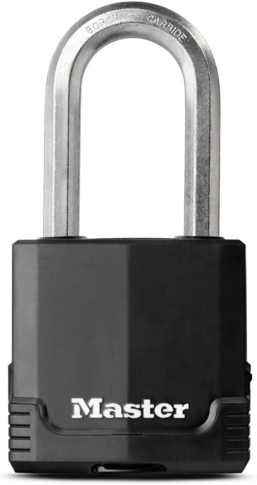 MASTER LOCK Heavy Duty Padlock, Security Level 9/10, Outdoor, Keyed, Covered Laminated Steel, Weatherproof and Rustproof, Large Shackle