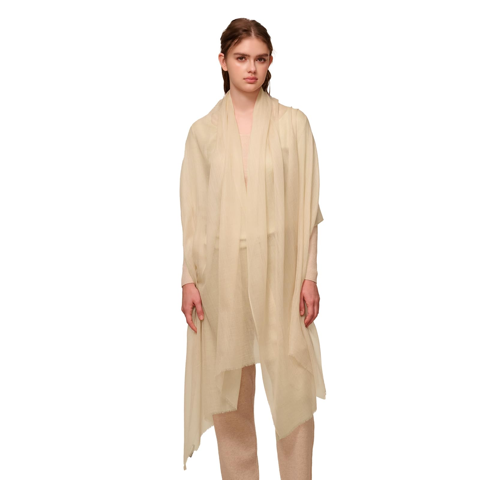 NUOHEMULE Cashmere Wrap for Women, 90"x39" Oversized Thin&Lightweight Shawl, Travel Scarf for Year Round, Gift for Women. (Beige)