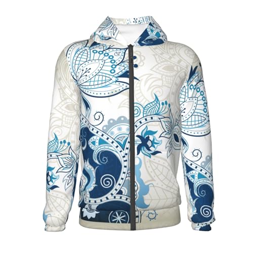 Abstract Blue Floral Kids Pullover Hoodies Boys Zip Up Sweatshirts Girls Athletic Clothes with Pocket2