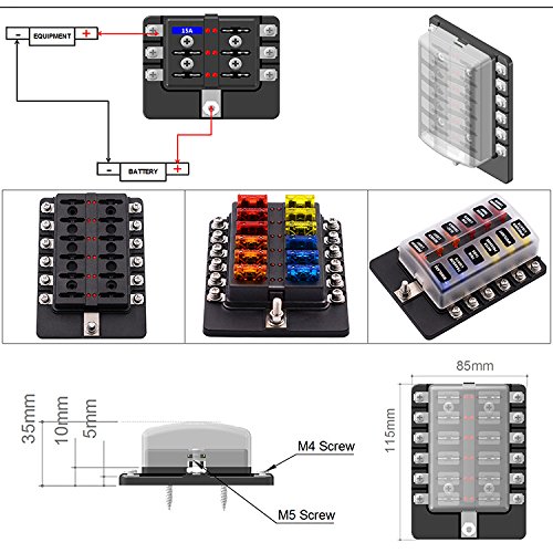 Universal Car Blade Fuse Holder Box 12 Way Fuse Terminal Block with LED Indicator for Car Boat Marine Trike
