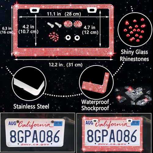 Image of NBTEPEM 27 PCs Red Bling Car Accessories Set for Women, Steering Wheel Covers Universal Fit 15 Inch, Bling License Plate Frame, Bling Phone Holder, Bling Car Coasters (Red Diamond)