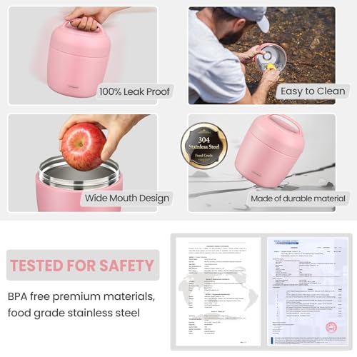 Image of wiwens Thermo Food Jar for Hot Food Adults 32OZ Soup Thermo Lunch Containers Wide Mouth Vacuum Insulated Stainless Steel Leakproof Bento Box with Spoon