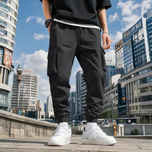 Men Pants with Multi Pockets Casual Classic Baggy Pants Cargo Trousers with Elastic Waist Drawstring3