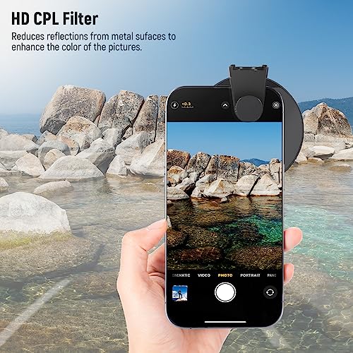 Image of NEEWER CPL Filter for Phone, 67mm Camera Lens Polarizing Filter with Metal Cold Shoe Phone Clip - Compatible with iPhone 14 /13 /12 Pro Max & Samsung Galaxy, FL-27