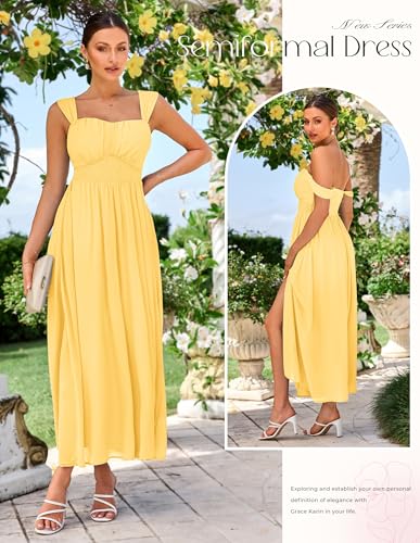 Image of GRACE KARIN 2026 Women's Summer Floral Wedding Guest Dress,Beach Flowy A Line Maxi Off Shoulder Bridesmaid Dresses
