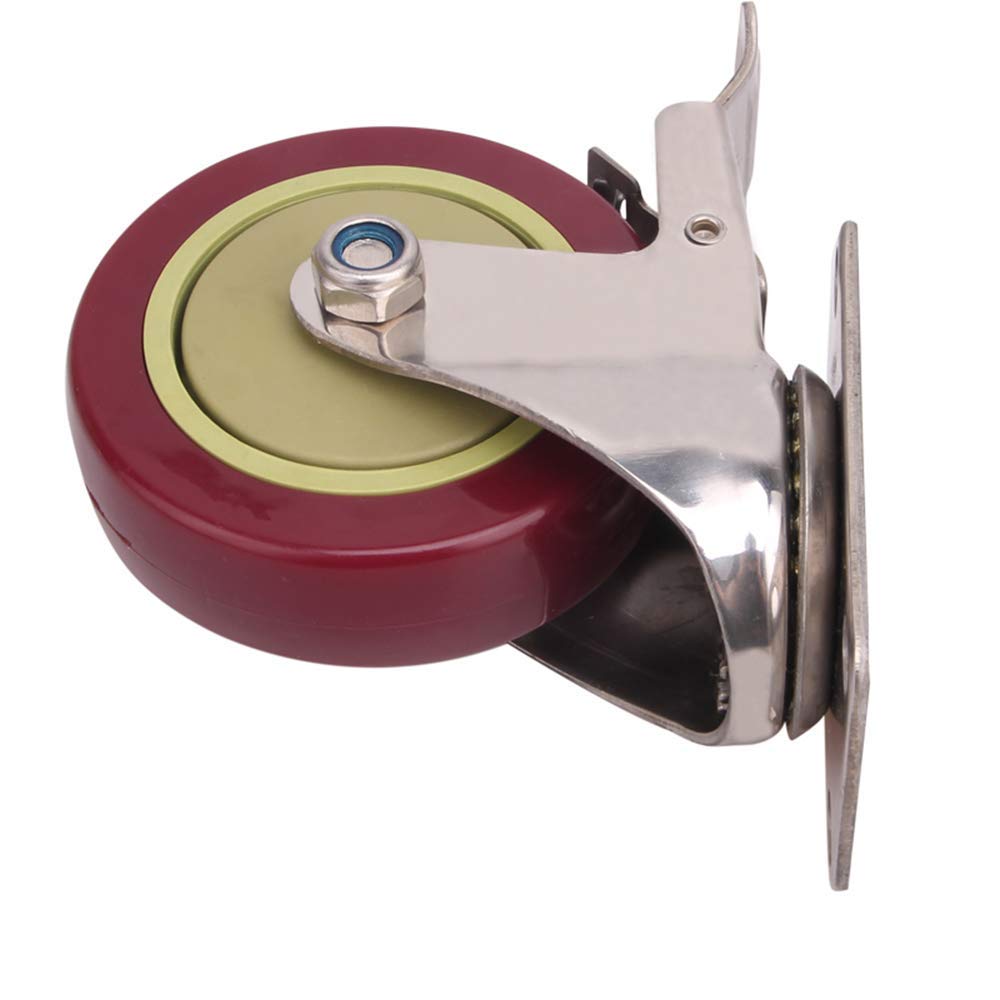 Roulette PU roulettes pivotantes en Acier Inoxydable Roues Fixes avec Frein roulettes de Meubles 75/100 / 125mm Lot de 4