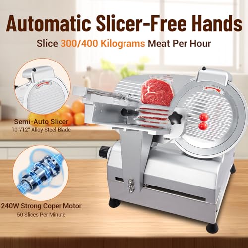 Zstar Electric Meat Slicer, 10" Non-sticky Stainless Steel Blade, Electric Frozen & Deli Meat Cheese Ham Food Slicer w/Sharpening Stone, Adjustable Slice Thickness, for Home and Commercial Use, 550W