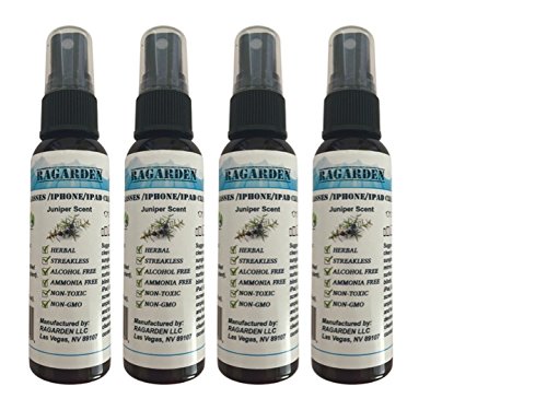 RAGARDEN Eyeglasses/iPhone/iPad Cleaner. Juniper Floral water. Bulk quantity (4) of 2oz Spray Bottles.