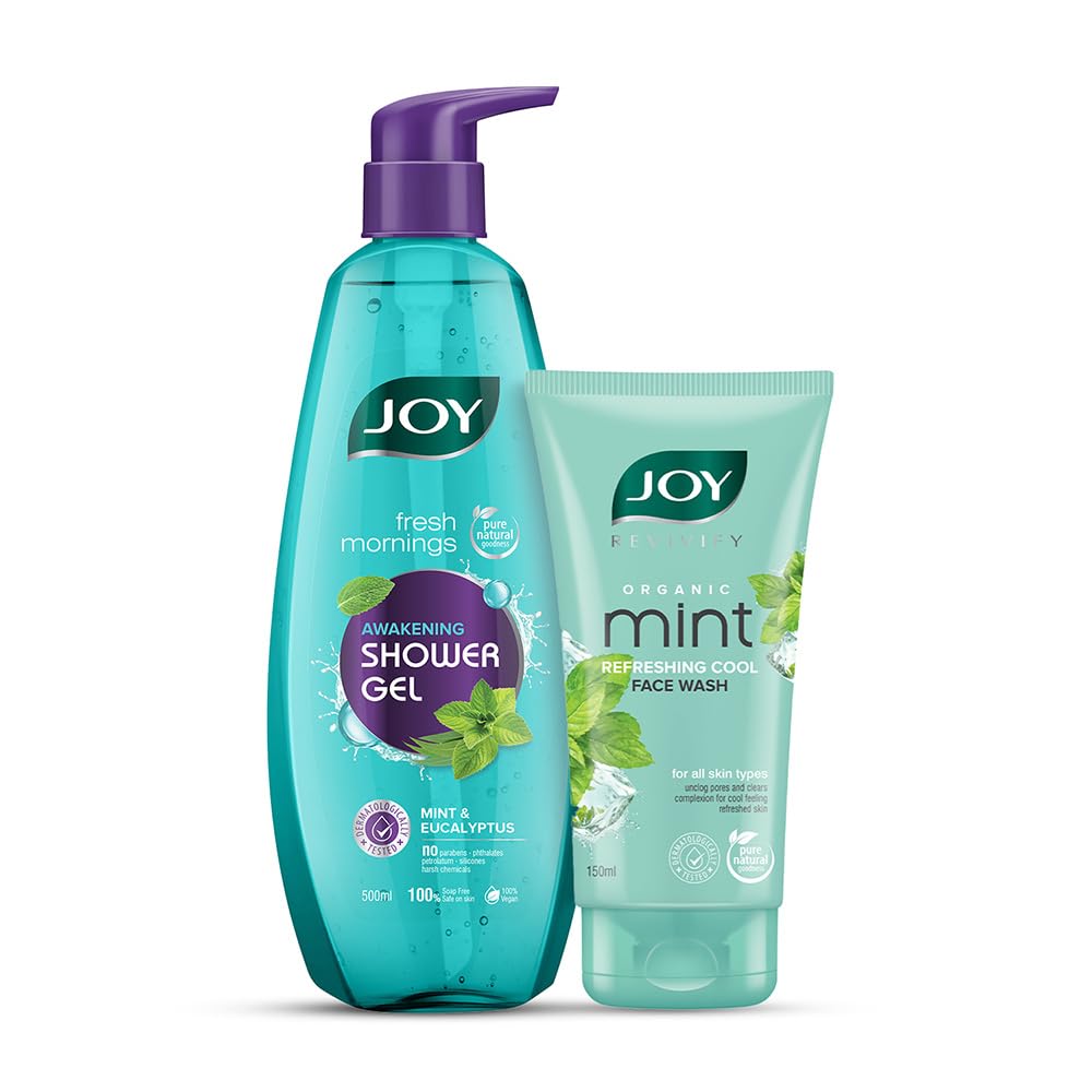 Joy Refreshing & Cooling Mint Face Wash & Body Wash Combo For Daily Use in Summers | With Goodness of Eucalyptus For Skin Nourishment & Cleansing | 150 + 500ml
