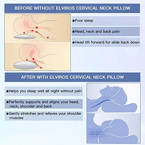 Elviros Cervical Contour Memory Foam Pillow for Neck Pain Shoulder Pain, Orthopedic Sleeping Pillow Ergonomic Neck Support Pillow for Side/Back/Stomach Sleepers with Removable Cover (Grey)