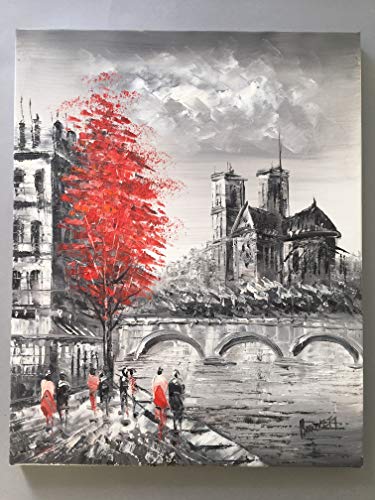 VIANAYA - Tableau Peinture sur Toile Paris - Peint à la Main et à l'huile - Motif Notre Dame de Paris sur fonds gris - Maxi Taille 40CM*50CM- sur Chassis Bois Rigide