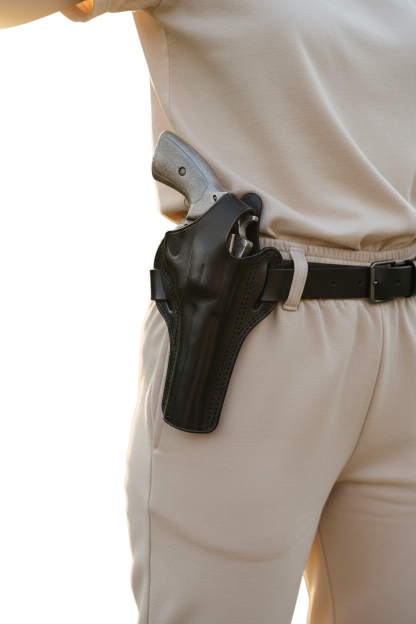 SWORD Handmade Holster Revolver 357 Magnum 6 inch Leather OWB Holster for COLT Model 686 - GP100 Taurus Model 6-7 Shot Draw Right Hand Black-Brown + Loader