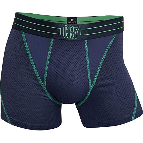CR7 | Boxer con Costuras en Contraste - 45% Poliéster - 45% Poliamida - 10% Elastano - Todas Las Temporadas Temporada 2019 - Hombre | Azul Marino/Verde | L